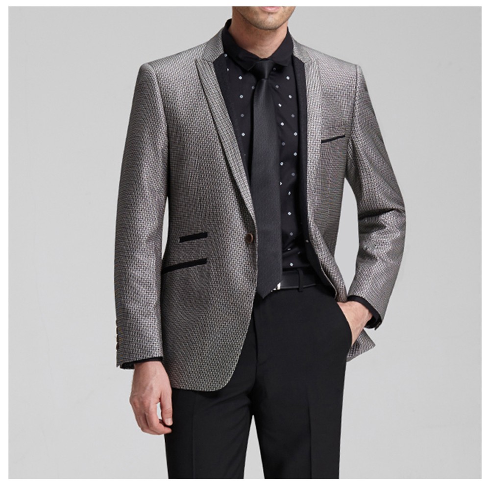 Traje de chaqueta gris para hombre de moda con un solo botón y cuello único de manga larga de diseño personalizado