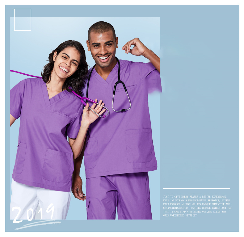 Uniforme de enfermera de hospital con cuello en V a la moda, conjunto de uniformes de enfermería de manga corta Unisex