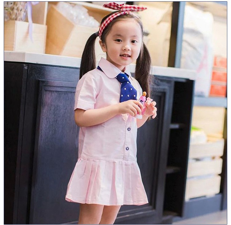Vestidos rectos de color rosa sólido de manga corta para niñas pequeñas 100% algodón de diseño personalizado