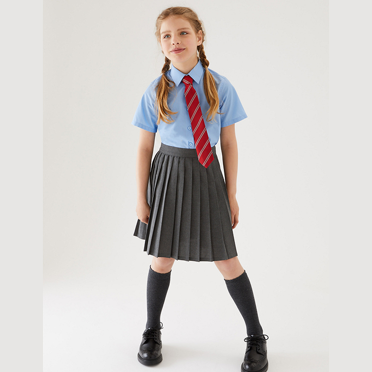 Uniformes de moda para niñas, faldas plisadas con cintura elástica gris tenue, uniformes escolares Pinafore
