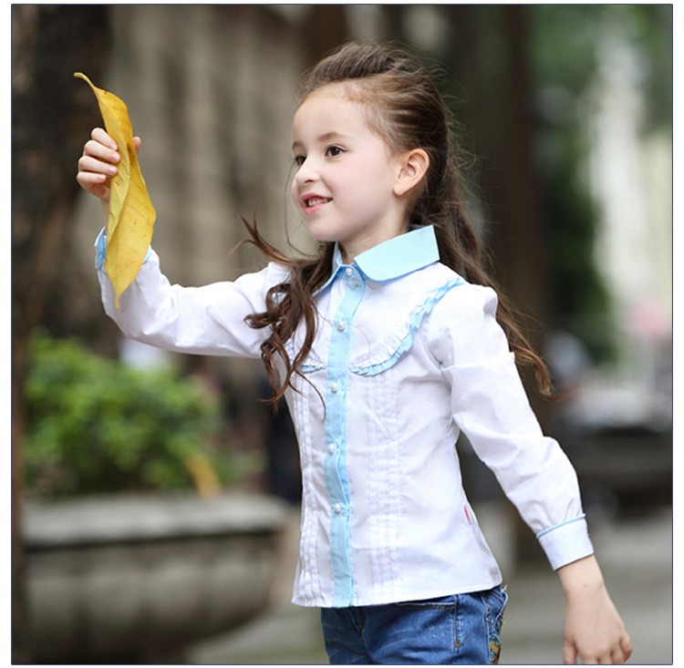 Camisas de encaje de manga larga para niñas de un solo pecho con cuello vuelto a la moda de diseño personalizado