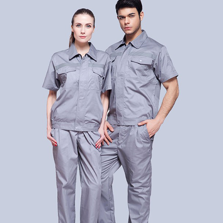 Verano cómodo fábrica manga corta cremallera frontal trabajador uniforme de trabajo con bolsillo