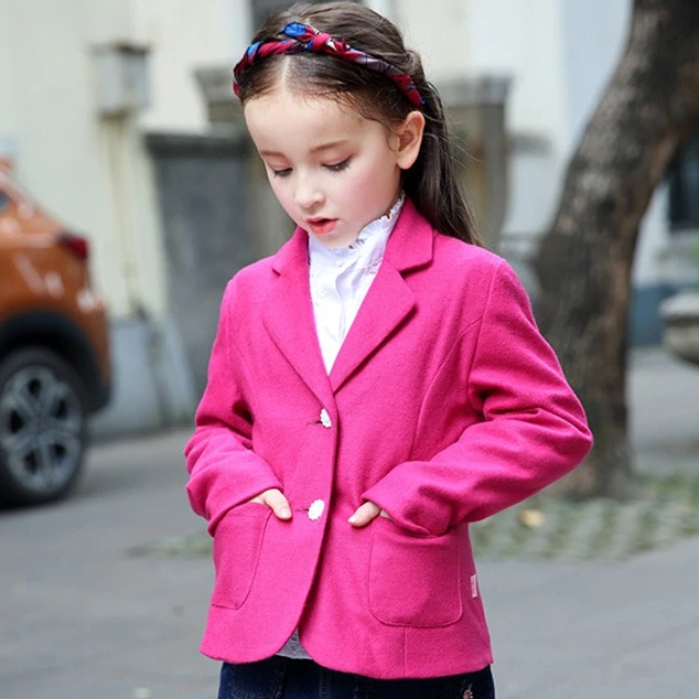 Blazer rosa oscuro de manga larga con diseño personalizado para niñas pequeñas de invierno
