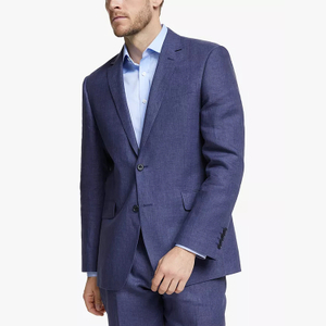 Traje de chaqueta azul con cuello en V de un solo pecho informal de oficina de diseño personalizado para hombres