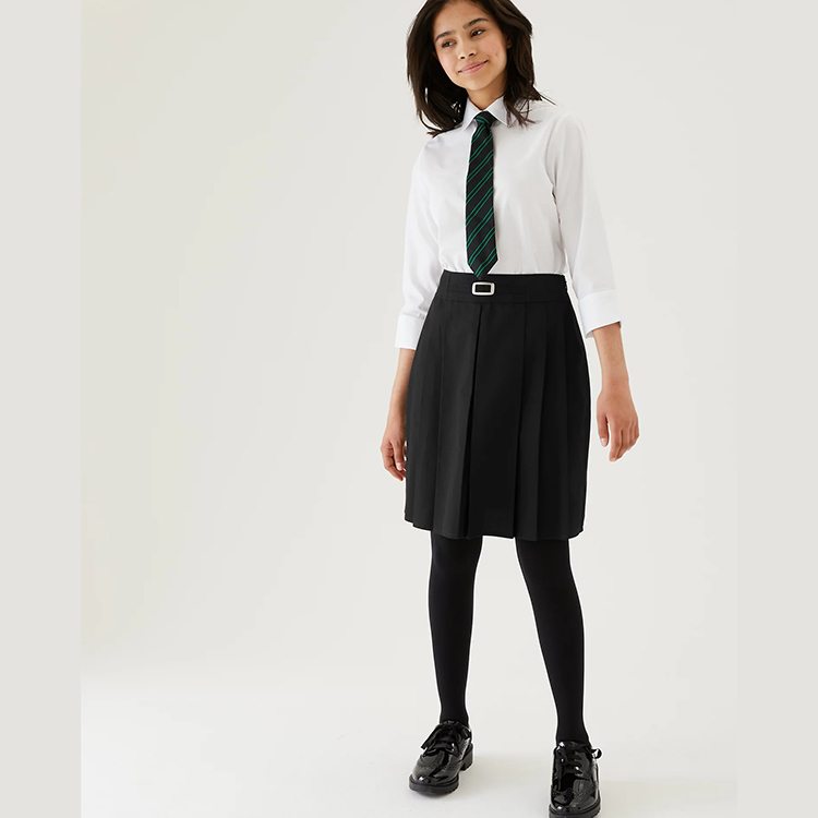 Falda recta de uniforme de escuela secundaria para niñas con cintura elástica gris tenue personalizada