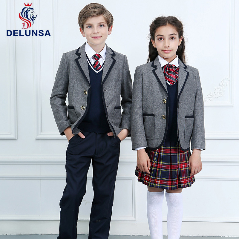 Uniforme de escuela primaria personalizado al por mayor Blazer School Girls Plaid falda uniforme