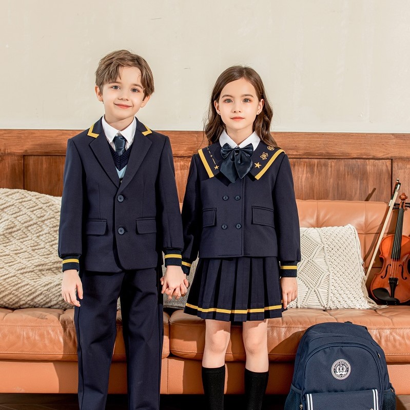 Conjunto de chaqueta para niños con bordado de manga larga de un solo pecho con combinación de colores de diseño personalizado para escuela primaria y secundaria