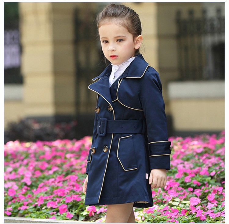 Abrigo antipolvo de manga larga con doble botonadura para niñas pequeñas a la moda con cinturón