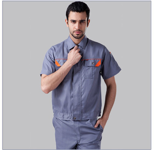 Conjunto de uniforme frontal con cremallera de manga corta para trabajador de fábrica al por mayor de diseño personalizado con bolsillo