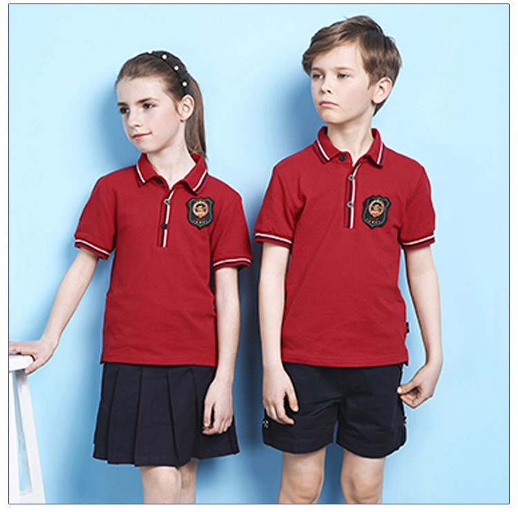 Diseño personalizado 2 piezas verano niños estudiante uniforme manga corta polo y pantalones cortos 