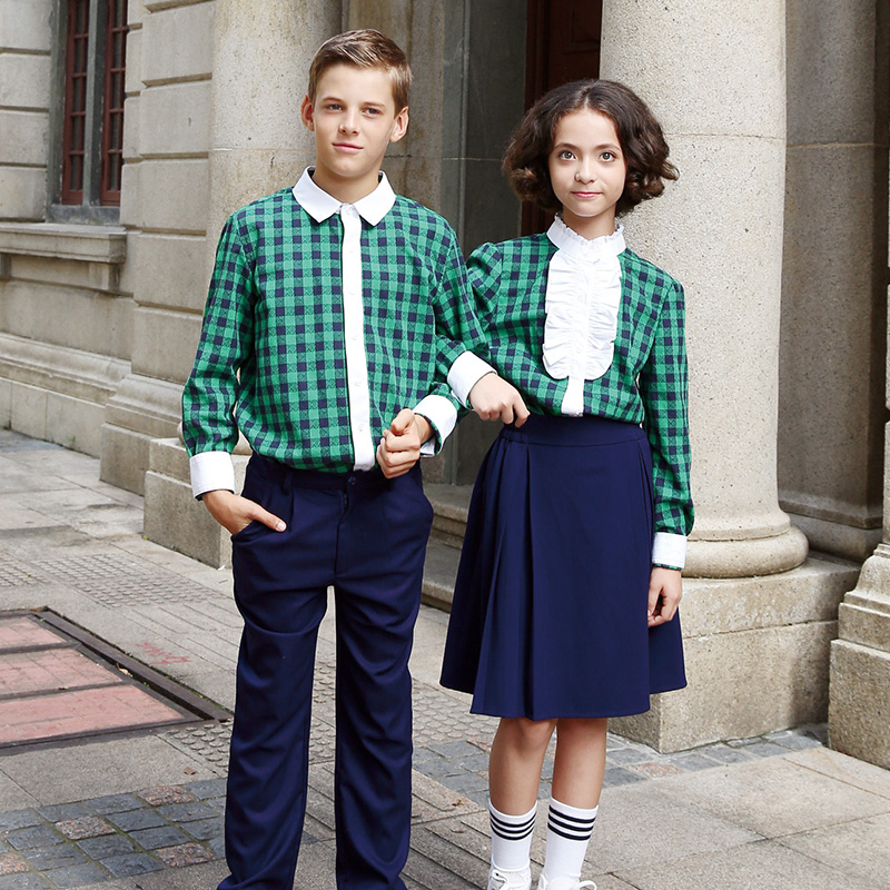 Servicio de OEM 100% Algodón Check Camiseta de uniforme escolar para niña y niño