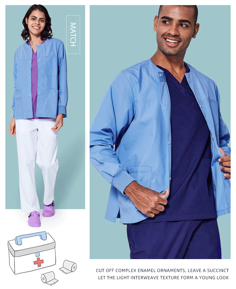 Uniformes de enfermera unisex clásicos de manga completa personalizados uniformes de fregado