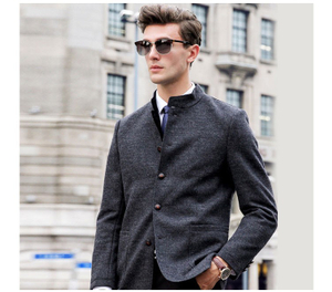 Diseño personalizado Otoño Casual Stand Collar Traje gris oscuro para hombres