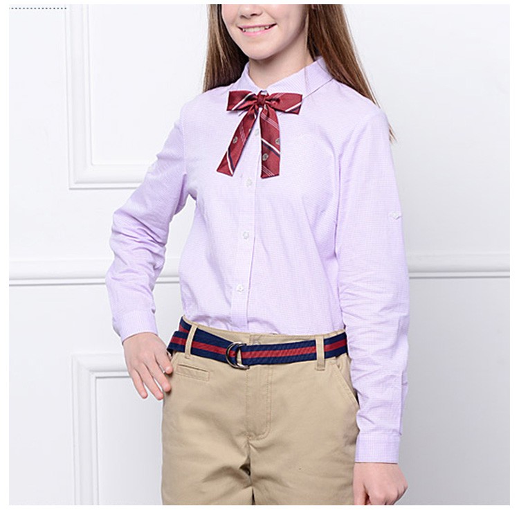 Camisa de cuello vuelto de manga larga para niñas de color sólido de diseño personalizado 100% algodón