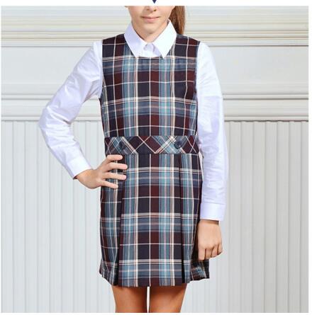 Moda niñas uniforme escolar fabricante Jumper falda camisa vestidos escuela vestido para niñas