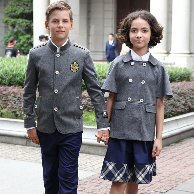 Uniformes escolares de la chaqueta del muchacho del uniforme escolar de la capa gris de la ropa de la escuela de los niños japoneses del diseño del OEM