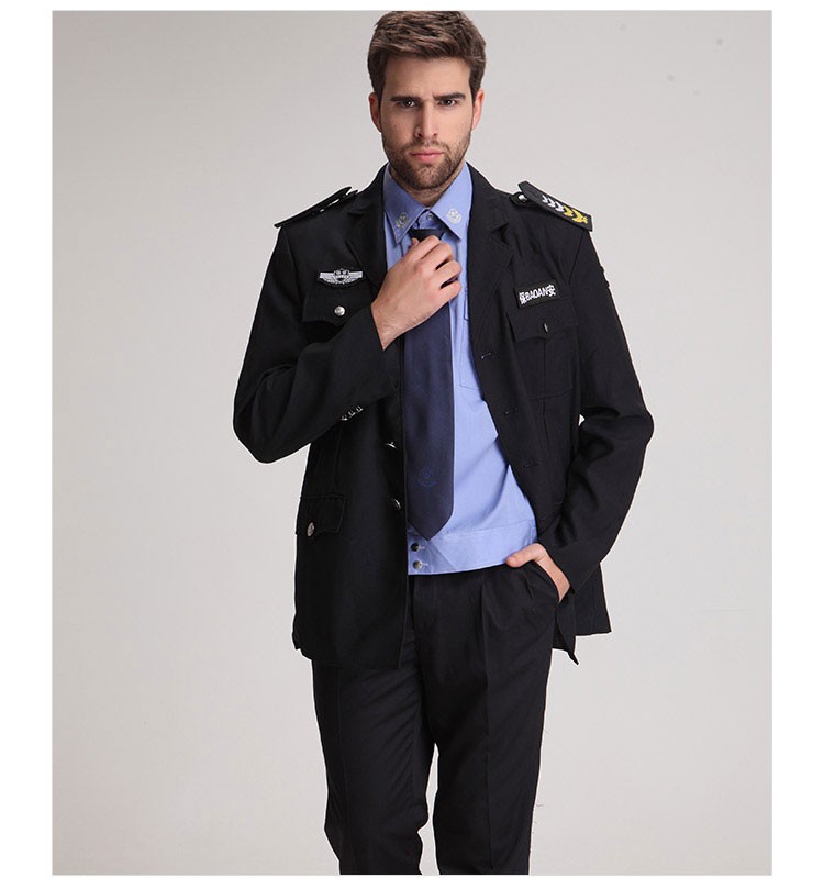 Traje de guardia negro de manga larga para uniformes de empresa de seguridad de oficina de avión de diseño personalizado