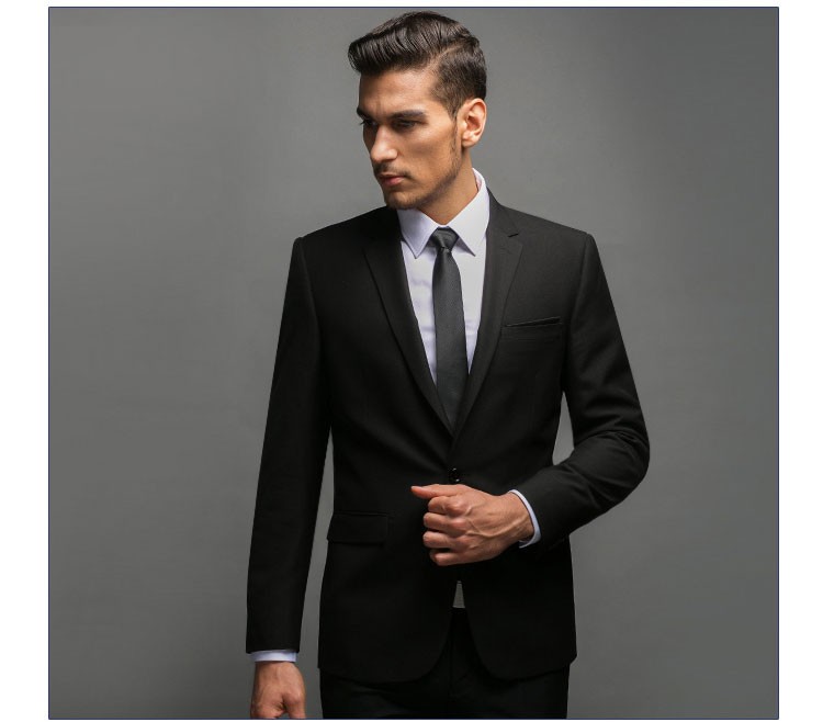 Trajes de negocios formales negros con cuello en V de un solo pecho de diseño personalizado para hombres