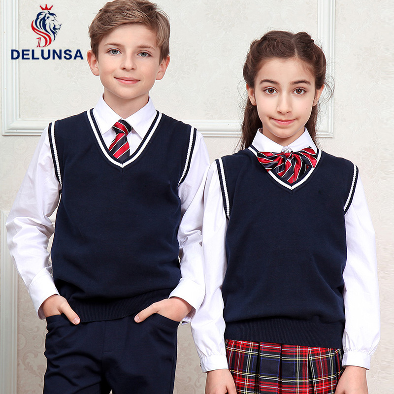 Venta al por mayor, combinación de colores, uniforme de escuela primaria para niñas y niños, camisas de uniforme escolar para niños