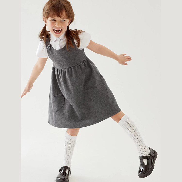 Vestido de línea a sin mangas personalizado Niñas 2 piezas Falda de puente Diseño de uniforme escolar para niños