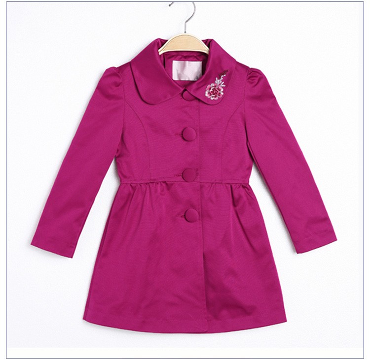 Abrigo de tres cuartos para niñas de manga larga de color rosa intenso con un solo pecho de diseño personalizado para invierno