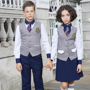 Chaqueta a cuadros de uniforme de escuela primaria de diseños para conjuntos de chalecos escolares personalizados para niños