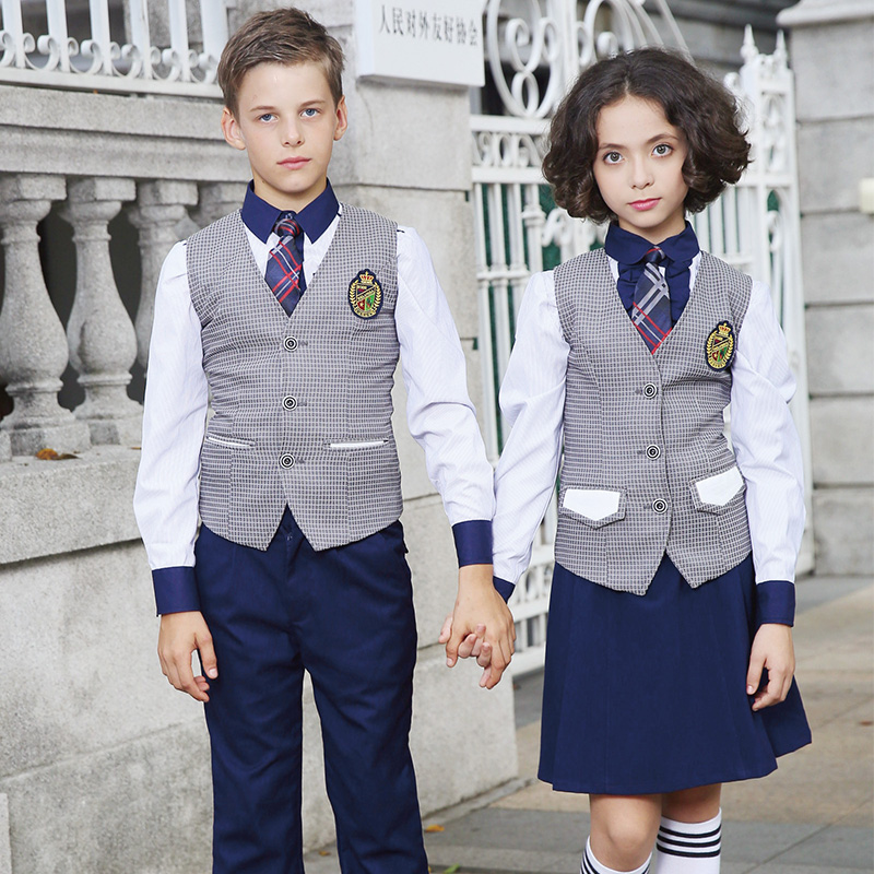Chaqueta a cuadros de uniforme de escuela primaria de diseños para conjuntos de chalecos escolares personalizados para niños