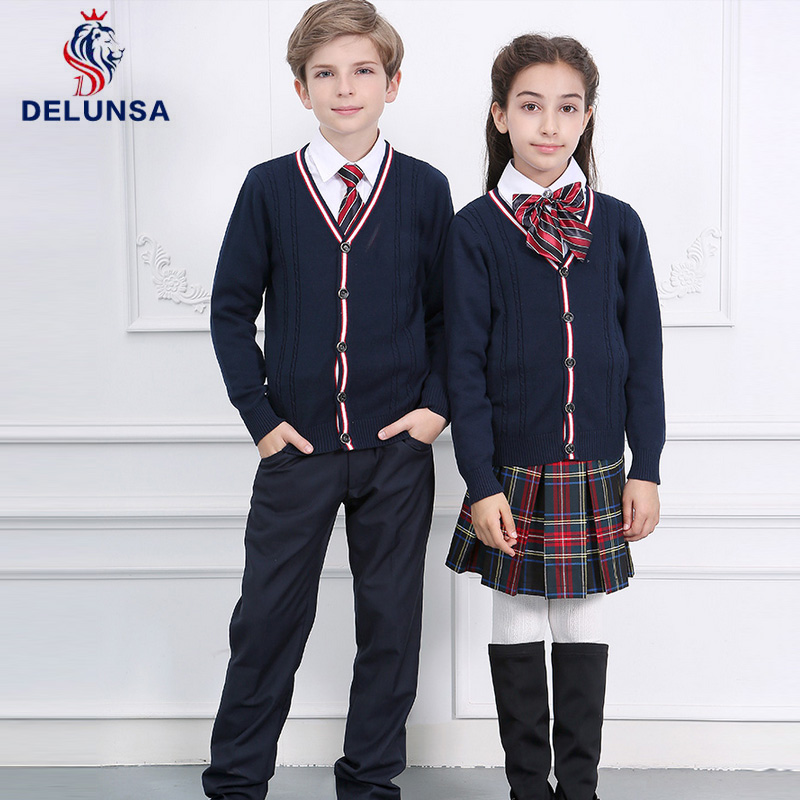 Conjunto de suéter de uniformes escolares de manga larga para niños de primavera y verano