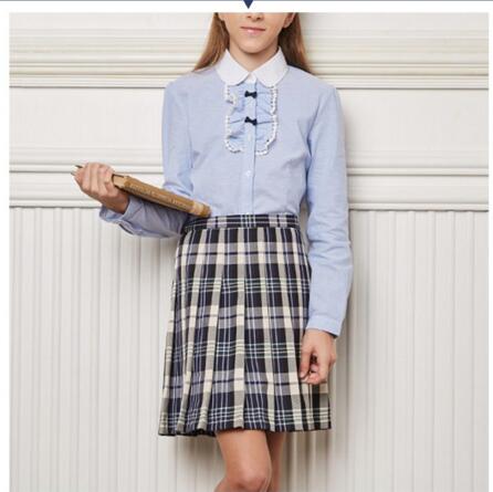 Diseño de camisas de uniforme escolar para chicas a la moda de manga larga a cuadros