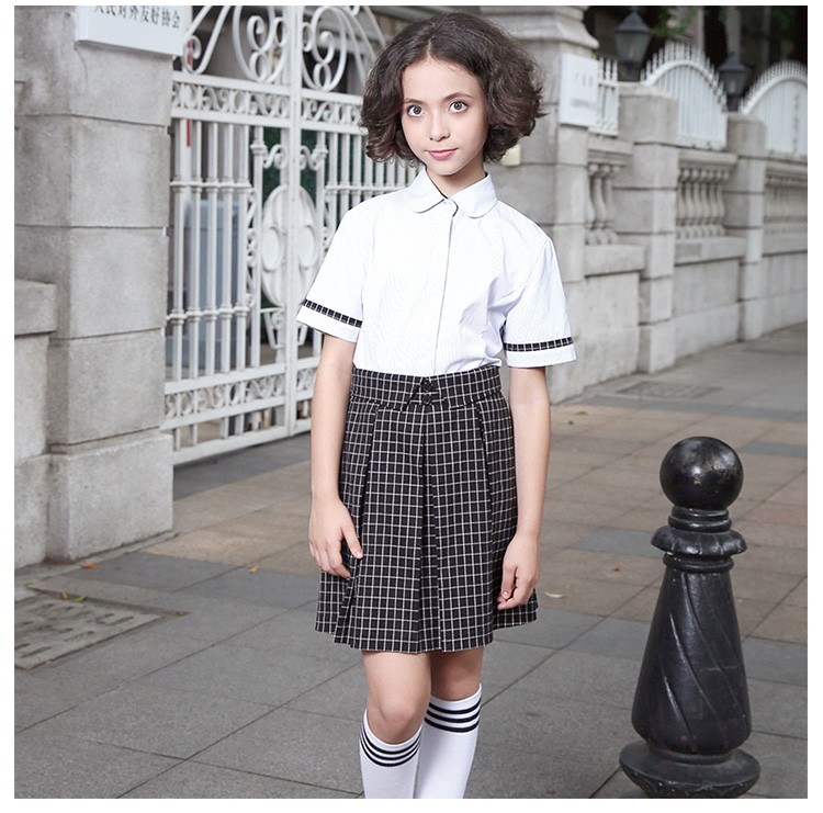 Camisa blanca de uniforme escolar de algodón primario de verano y otoño de estilo personalizado 