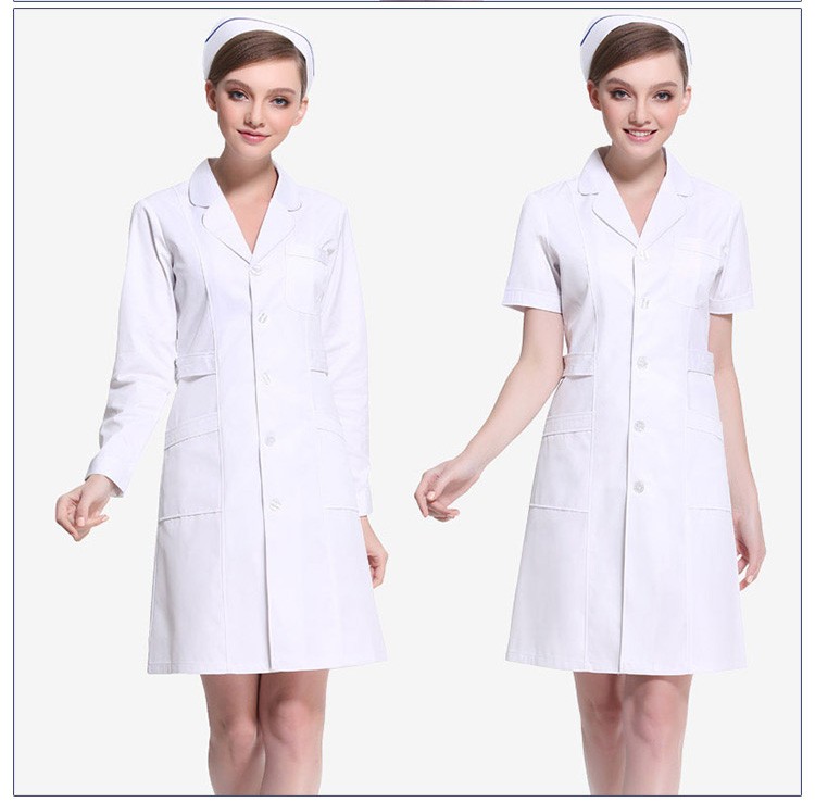 Batas de laboratorio de doctor de manga larga Venta al por mayor Uniforme de enfermera de manga corta Vestido blanco
