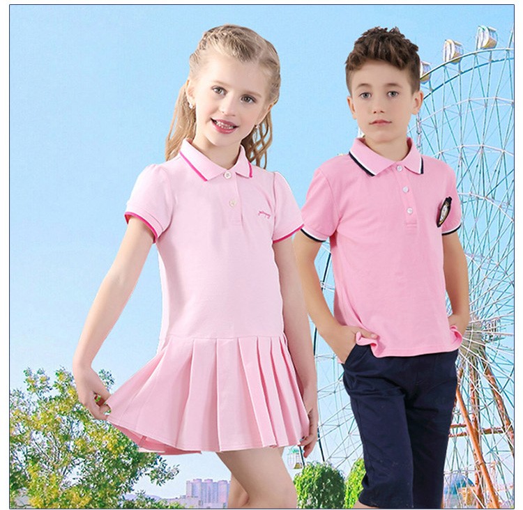 Diseño personalizado 100% algodón jardín de infantes uniforme de verano cómodo niños y niñas moda Rosa Polo traje