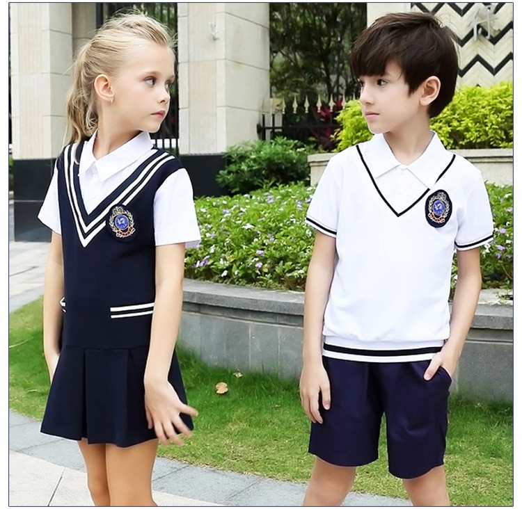 Traje de uniforme de manga corta para niños y niñas de jardín de infancia internacional de diseño personalizado de verano