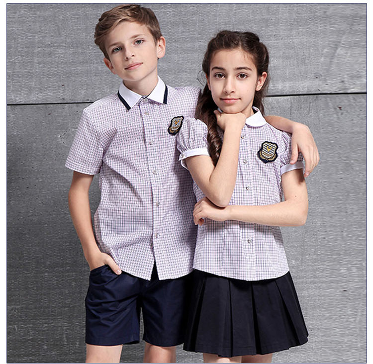 Conjunto de camisa de uniforme escolar de camisa a cuadros para niños de verano para escuela primaria y secundaria