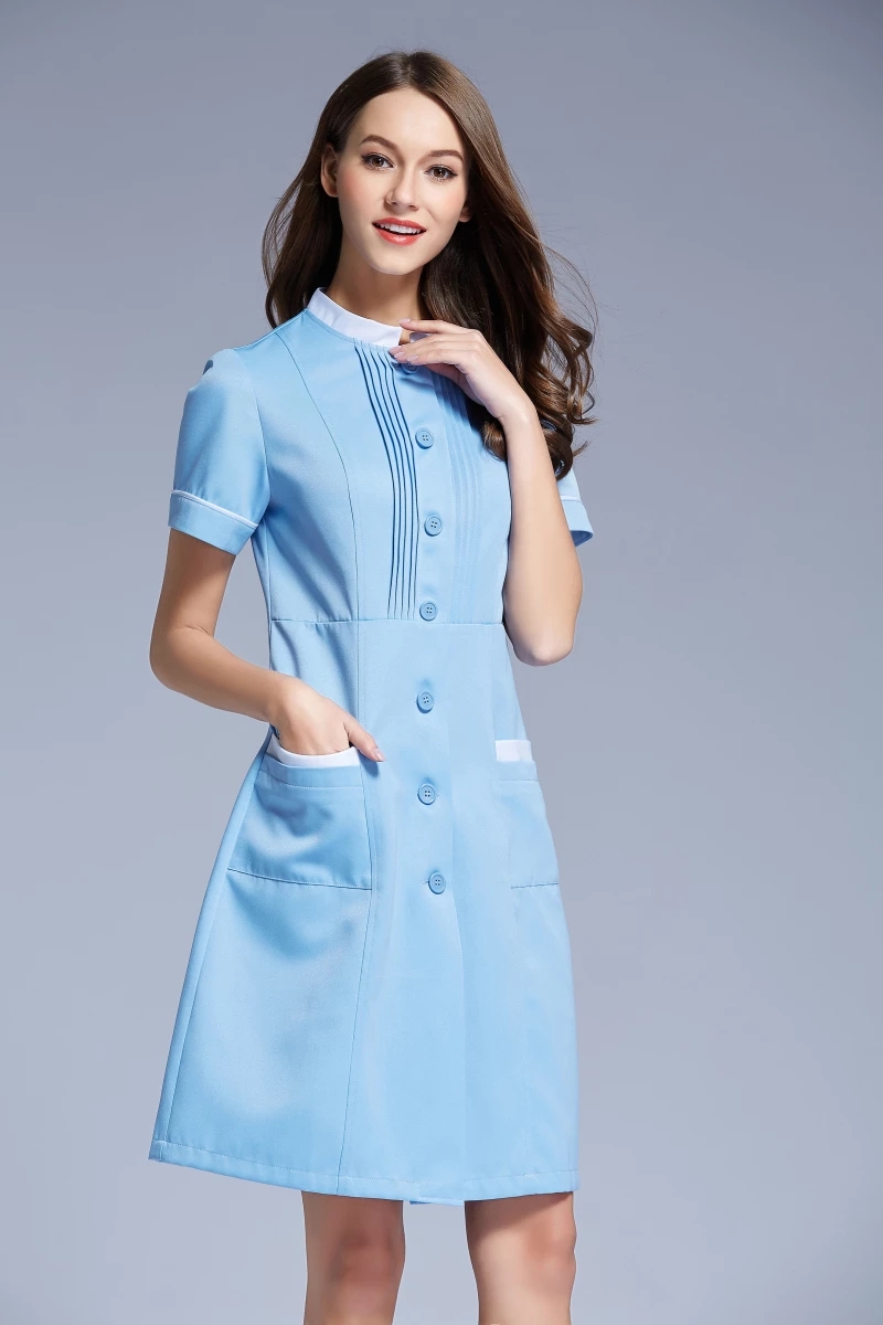 Uniforme de enfermera blanco azul personalizado vestido Spa uniforme médico de enfermería