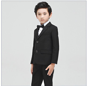 Diseño personalizado Competencia de piano Little Formal Boys Conjunto de chaqueta negra de manga larga de un solo pecho con pajarita