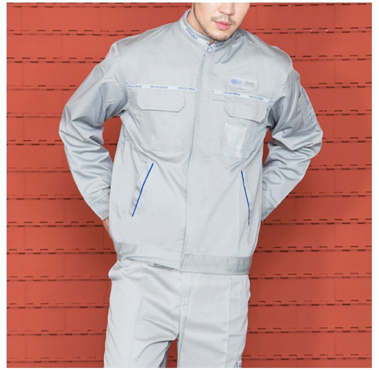 Abrigo y pantalones de uniforme de trabajo de reparador de manga larga de color gris sólido con bolsillo