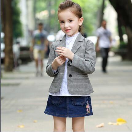 Diseño personalizado Little Girl Plaid Grey Blazer Uniforme escolar Niños Kindergarten