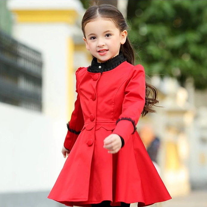 Vestido rojo de manga larga para niñas de encaje negro de un solo pecho de invierno de diseño personalizado