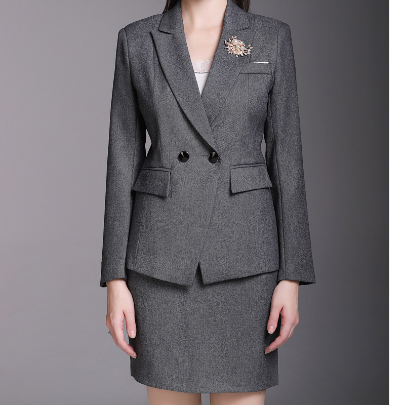Conjunto de chaqueta de manga larga para mujer gris oscuro elegante con diseño personalizado de un solo pecho