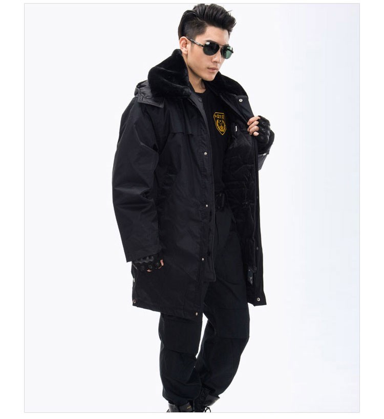Cree las capas largas del uniforme de seguridad para hombre del invierno de las chaquetas de guardia seguras calientes para requisitos particulares