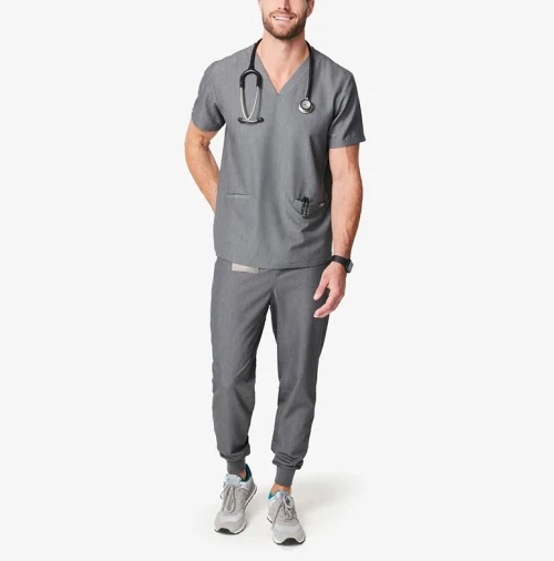 Uniforme de médico Blusas médicas con cuello en V Blusa médica sólida y conjunto de pantalón médico tipo jogger