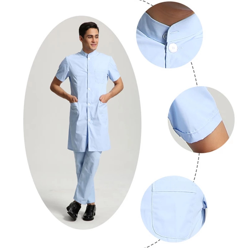 Médico quirúrgico del hospital y enfermera médica Uniformes de trabajo Médico Bata de laboratorio blanca con bolsillos