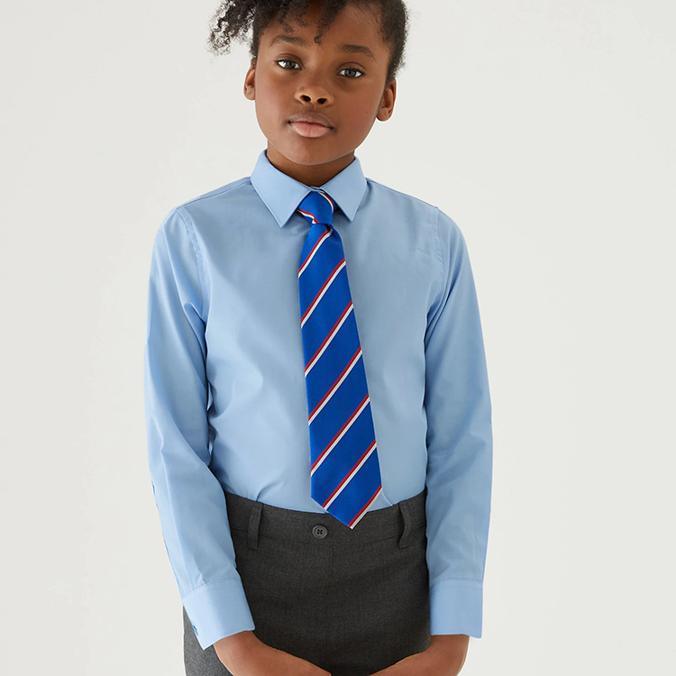 Camisa de niño de uniforme escolar de color azul sólido de manga larga con diseño personalizado
