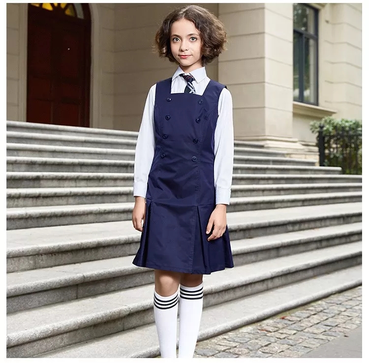Muestra de uniformes de escuela primaria, diseño personalizado, uniforme escolar para niñas, delantales escolares para niñas