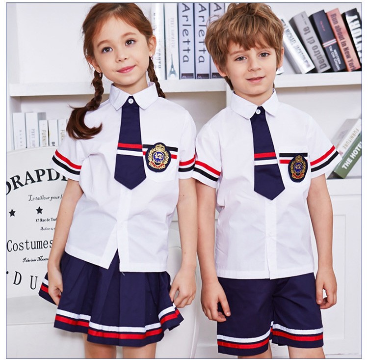 Cuello vuelto personalizado, manga tres cuartos, camisa blanca para niños y niñas, diseño de conjunto de uniforme primario