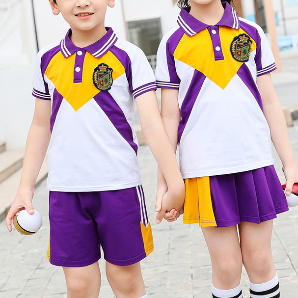 Diseño personalizado Uniforme escolar de moda para niños Traje de camisas de polo de manga corta de un solo pecho