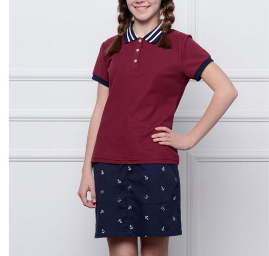 Polo de manga corta rojo de un solo pecho Diseño cómodo de ropa diaria escolar para niñas