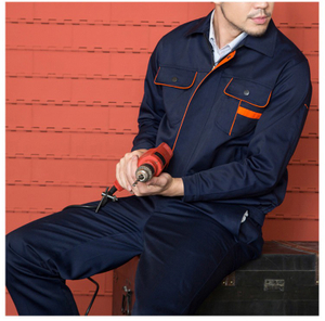 Capa y pantalones uniformes de manga larga con cremallera frontal de color sólido para trabajadores de fábrica de tela de diseño personalizado