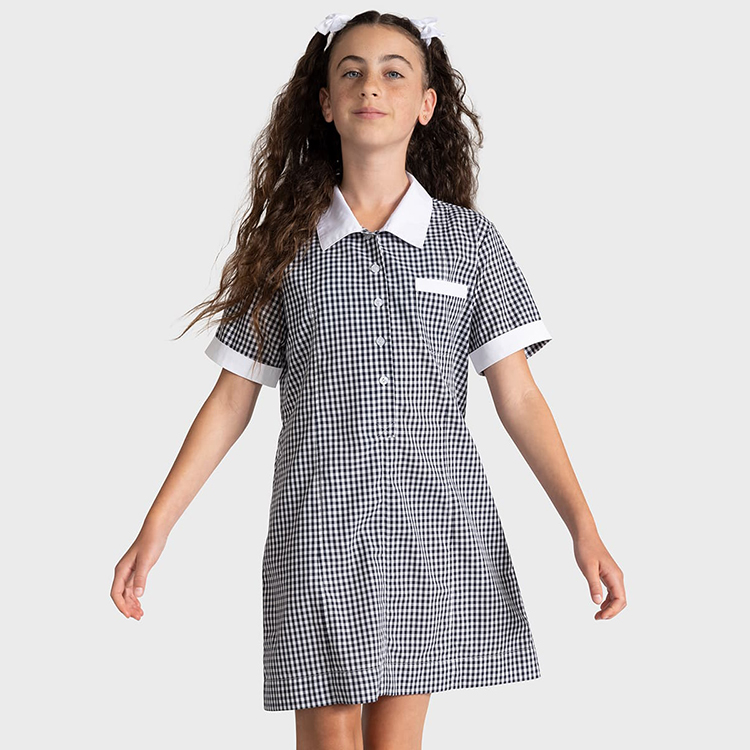 Uniforme escolar de verano de diseño personalizado, manga corta, cuello vuelto, vestidos a cuadros para niñas, diseño